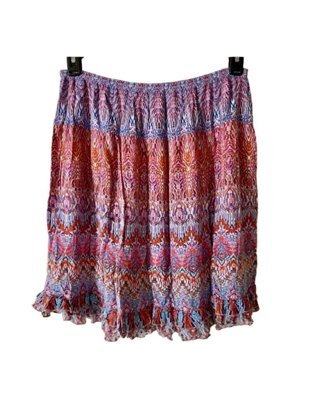 Dress Barn Boho Multi-colored Pattern Ruffle Hem Mini Skirt, M
